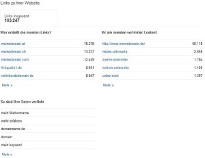 Google Webmaster Tools Auswahl